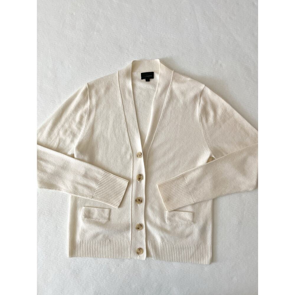 J.Crew Collection Cardigan Sweater Women L Cream Italian Cashmere V Neck Pockets